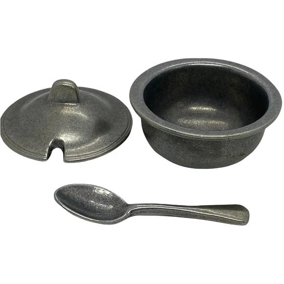 Vintage Carson Statesmetal Pewter Lidded Sugar Bowl With Serving Spoon - Picture 7 of 11